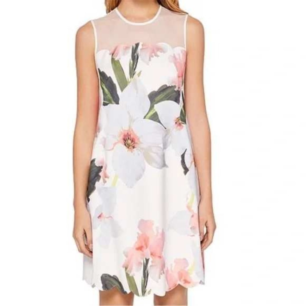 Ted Baker Caprila Bloom Scalloped Shift Sleeveless Floral Scallop Dress Size 6